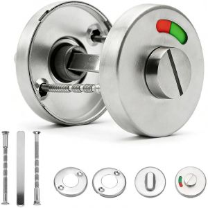 Serrure de WC avec bouton rotatif - Rosace de WC avec affichage du re&ccedil;u, ferrure de porte en acier inoxydable 304 - Verrou rotatif avec indicateur