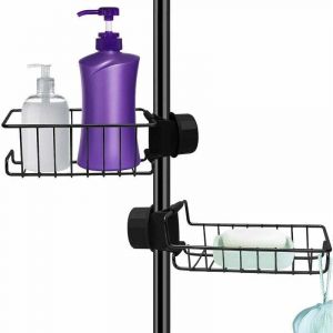 Tag&egrave;re Douche Sans Percage Inox, Noir &Eacute;tag&egrave;re Salle de Bain T&eacute;lescopique Inoxydable, Tablette Support Douche, Porte Savon Barre Douche, Serviteur