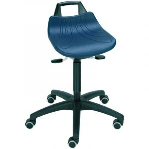 Assis-debout &agrave; roulettes hauteur d'assise 520-710 mm, assise en pu, avec poign&eacute;e, noir, forme ergonomique, r&eacute;glage en hauteur, chaise d'atelier