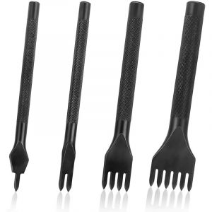 Kit Outils Perforatrice 4mm diy Outils de Couture de Poinçon de Trou en Cuir En Acier Craft Laçage Coudre Ciseau Set 1/2/4/6 Dents 4 Pièces
