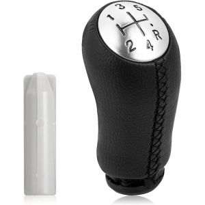 5 Vitesses Pommeau de Levier de Vitesse, Noir Cuir, avec Adaptateur, Levier de Vitesse pour Renault Clio III 2005-09, pour Megane 2 Laguna 2 2003-09,