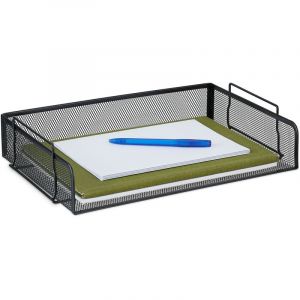 Corbeille &agrave; courrier, range-documents empilable, maille, HxLxP: 8,5 x 36 x 25 cm, horizontal, A4, m&eacute;tal, noir - Relaxdays