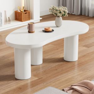 Table basse moderne irrégulière en demi-lune, longueur 107 cm, largeur 57 cm, hauteur 40,5 cm, plateau en MDF et pieds en PVC, avec base en feutre,