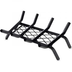 Grille de chemin&eacute;e robuste de 43,2 cm avec retenue de braise, grille de b&ucirc;ches de 1,27 cm pour chemin&eacute;e int&eacute;rieure, accessoires de chemin&eacute;e, support
