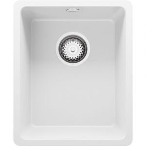 Primagran - Evier Cuisine en Granit 36x44cm, Lavabo 1 bac + Kit de Vidage, &Eacute;vier &agrave; Encastrer au meuble 40cm - Venise Slim Easy, Blanc