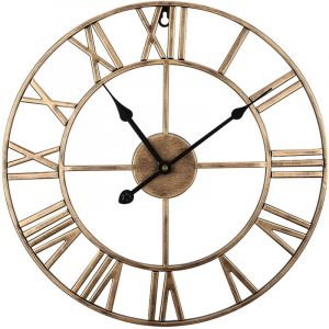 Horloge Murale Silencieuse, Chiffres Romains Modernes Grandes Horloge Murale, silencieuse en métal Rond sans tic-tac pour Salon, Cuisine, Chambres