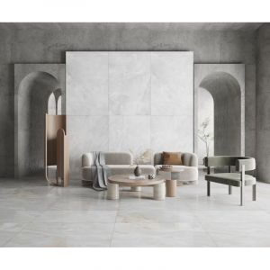 Carrelage sol/mur effet marbre blanc cass&eacute; BONY PERLA Full Lappato int/ext l.60 x L.120 cm CERALUX