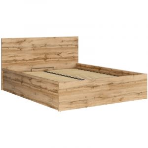 Lit adule 160x200 Lit coffre 2 place avec sommier et rangement, coloris Ch&ecirc;ne wotan - Longueur 204,5 x Profondeur 169 x Hauteur 95/40,5 cm