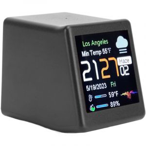 TONYSA Horloge &eacute;lectronique de bureau LCD affichage num&eacute;rique calendrier temp&eacute;rature pr&eacute;vision m&eacute;t&eacute;o Station prise en charge r&eacute;seau WiFi noir