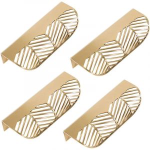Feuille Forme tiroir Poign&eacute;e en laiton Meubles Porte Bouton Pull Cabinet Armoire Poign&eacute;e de porte L117 (11.7 x 2.3 x 4.3 cm, 4PCS L117)