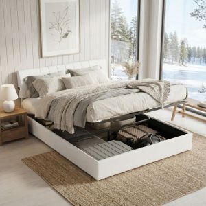 Lit coffre 140x190, lit double capitonn&eacute; avec Ports USB/Type-C, lit adulte, t&ecirc;te de lit r&eacute;glable, structure en bois et m&eacute;tal avec velours, design