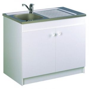 Meuble Sous-&Eacute;vier de Cuisine AQUARINE Sesame 2 portes M&eacute;lamin&eacute; Blanc L80cm - 200280