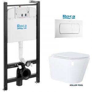 Bati-Support active Roca avec réservoir encastrable, plaque blanc brillant, wc suspendu orion vortex 51,5 cm par koller pool