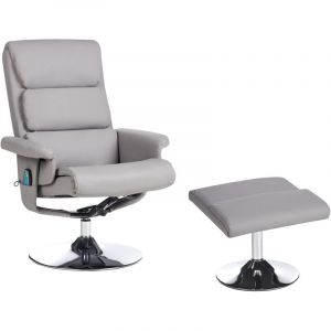 Chaise de Bureau Fauteuil Massant et Chauffant en Cuir pu Gris et Métal avec Repose-pied Design Ultra Moderne et Relaxation Optimale Beliani