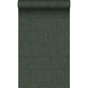 Origin - papier peint motif de carrellages avec imitation peau de serpent vert foncé Wallcoverings