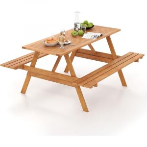 Ensemble Table de Pique-Nique avec 2 Bancs Int&eacute;gr&eacute;s, Ensemble de Jardin en Bois Dur pour 6 Personnes Table Charge 70KG, pour Jardin Piscine, 150 x