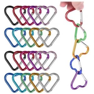 20 Pi&egrave;ces Petit Mousqueton, Coeur Mousqueton en Aluminium, Mousqueton Porte Cl&eacute;s, Durable Mini Mousqueton de Couleur pour Camping,