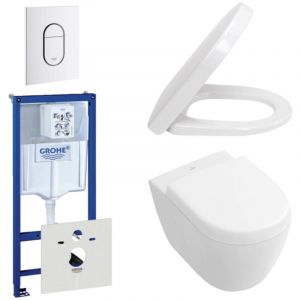 Villeroy & Boch Subway CompactSet WC - chasse directe - r&eacute;servoir encastr&eacute; - &agrave; fond creux WC suspendu - plaque de d&eacute;clenchement verticale - blanc
