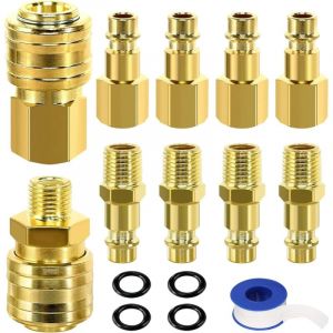 Lot de 19 raccords d'air comprim&eacute; Euro 1/4" - Raccord rapide BSP 1/4" - Raccord rapide avec filetage pour tuyau d'air, tuyau et compresseur