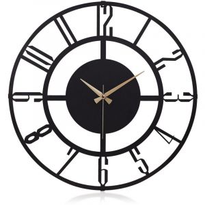 Horloge murale en m&eacute;tal, horloge d&eacute;corative, style industriel Clock Noir