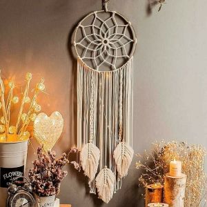 KZQ - Attrape Rêve, Tenture Murale Tissée Macramé Bohème Decoration Attrapeur de Rêves Fait à la Main Grand Dream Catcher Ornement Artisanat Cadeau