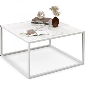 Costway - Table Basse Carrée, Table Basse Salon Faux Marbre, Cadre Métal, Facile à Installer, 70 x 70 x 40cm (Blanc)
