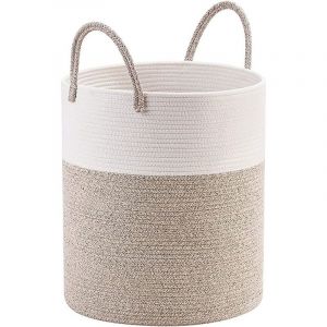 Panier &agrave; linge en corde de coton, grand mod&egrave;le pliable de 58 L avec poign&eacute;es, panier &agrave; linge sale tress&eacute; pour salle de bain ou chambre d'enfant, &Oslash; 38