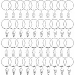Lot de 40 Anneaux de Rideaux en M&eacute;tal Clips de Rideau avec Anneaux 32mm de Diam&egrave;tre Pince pour Rideaux pour Tringle &agrave; Rideaux Argent