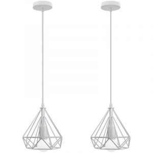 2PCS Lampes Suspendues R&eacute;tro Blanc 20CM Suspension Luminaire En Forme De Diamant Plafonnier Vintage E27 Lustre Modernes