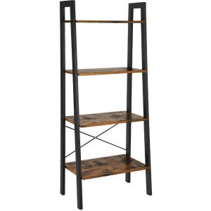 Bibliothèque, Étagère échelle, Étagère de Rangement à 4 Niveaux, Cadre en métal Stable, Montage Facile, pour Salon, Chambre, Cuisine, Marron Rustique