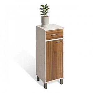 Meuble bas avec tiroir et porte fermeture soft close, coloris marron/blanc - Longueur 32 x Profondeur 30 x Hauteur 78 cm