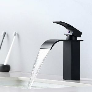 Mitigeur Robinet de Lavabo Cascade Noir Moderne Mitigeur Robinet Salle Bain pour Vasque à Poser Robinetterie Convient pour un Lavabo Encastré