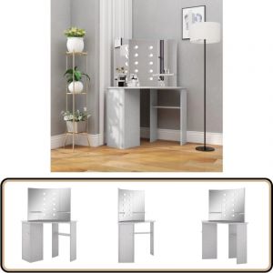 Coiffeuse d'angle avec led Gris béton 111x54x141,5 cm - Coiffeuse - Meuble Salle De Bain - Dressing - Vanity - Miroir