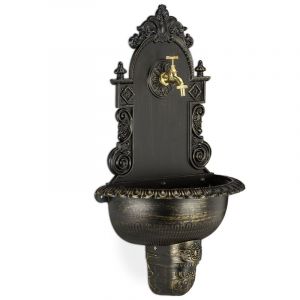 Relaxdays - Fontaine mural x l style antique, robinet, Evier jardin, fonte aluminium, HlP 75 x 44,5cm x 22 cm, noir