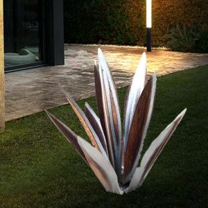 Sculpture Rustique de Tequila - Art d&eacute;coration Statue D&eacute;co &agrave; la Maison, Figurines de Jardin, 9 feuilles, Plantes d'agave en M&eacute;tal pour Cour