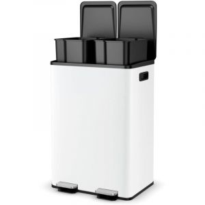 Poubelle Tri 60L, Poubelle à Domicile avec 2 Compartiments 30L avec Ouverture Fermeture Douce, Compartiment Désodorisant Intégré et Cadre Résistant