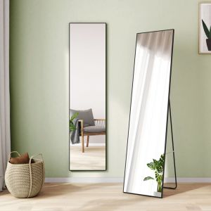 S'afielina - Miroir Sur Pied 160 x 40 cm(Cadre Noir) Miroir Pleine Longueur Cadre M&eacute;tal Noir hd Miroir Mural &agrave; accrocher suspendu Vertical Grand