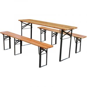 Ensemble jardin &agrave; bi&egrave;re pliable 175cm 3 pi&egrave;ces,Ensemble de Table Pliante, Ensemble de Table Pliante Exterieur - 1 table + 2 bancs pin massif,