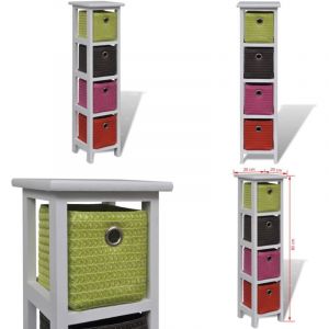 Tagère de rangement et paniers multicolores Bois de Paulownia - Meuble De Rangement - Étagère Murale - Bibliothèque - Rangement Intérieur