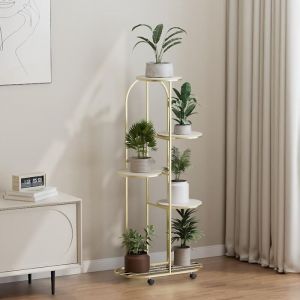 Hoerfuriy - Support à fleurs style scandinave 5 niveaux - porte plante 5 étagères - métal - 50x25x140cm -Doré
