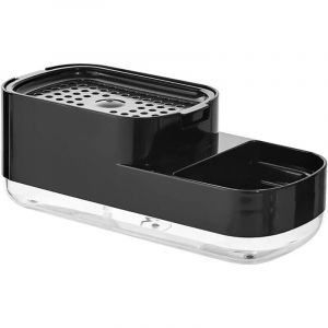 Distributeur de savon, distributeur de savon pour &eacute;vier, distributeur de savon 2 en 1 avec clip &eacute;ponge pour &eacute;vier (noir)