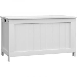 Coffre Rangement Blanc avec Poign&eacute;e & Couvercle 81x40x46 cm - Malle pour Salon & Chambre - Organisation