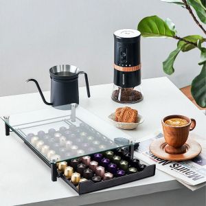Sifree - Porte-capsules de café, tiroir de rangement pour 60 capsules, boîte de rangement pour capsules en verre trempé, le distributeur de capsules