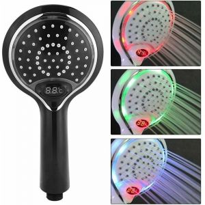 Pomme de Douche &agrave; LED de Poche 3 Couleurs changent &agrave; Eau, pommeau de Douche &agrave; LED avec Affichage num&eacute;rique du capteur de temp&eacute;rature, pulv&eacute;risateur