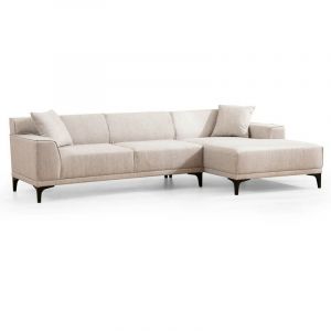 Canap&eacute; d'angle &agrave; droite moderne en tissu blanc avec 2 coussin Tivano 250 cm