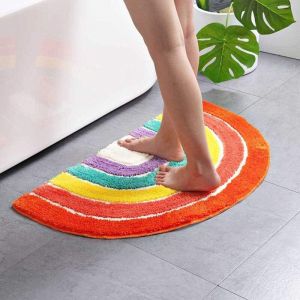 50x80cm Tapis De Bain ray&eacute; en Couleurs Demi-Rond Microfibres Antid&eacute;rapant Et Absorbant pour Baignoire,Douche,Salle de Bain,Cuisine ,Chambre Lavable