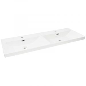 Swiss Aqua Technologies B-Way 121x46 cm double vasque semi-encastr&eacute;e en c&eacute;ramique, pour meuble de salle de bain SATEVO120NA, blanc (SATBW212046)