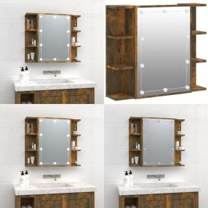 Vidaxl - Armoire &agrave; miroir avec led Ch&ecirc;ne fum&eacute; 70x16,5x60 cm - Armoire De Salle De Bain - Meuble Lavabo - Miroir Led - &Eacute;clairage Led - Rangement
