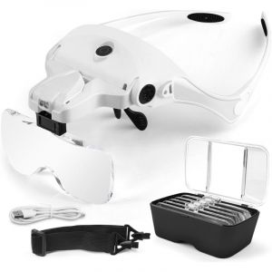 Lunette Loupe avec Lumi&egrave;re USB Charge 2 LED Loupes de Grand Augmentation pour Mod&eacute;lisme R&eacute;paration Bijoux et Montres Interchangeables 5 Verres 1.0X