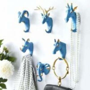 6 Pi&egrave;ces Crochets Pat&egrave;res Porte Manteau Mural T&ecirc;te d'Animal Cerf &Eacute;l&eacute;phant Ch&egrave;vre Crochets Decoratif Murale Cr&eacute;atif en R&eacute;sine R&eacute;tro Vintage Crochet de